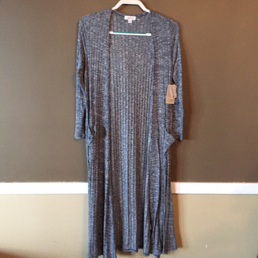 NWT S Sarah Duster Cardigan - blue & white ribbed